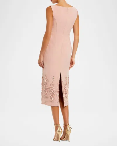 Mac Duggal Crepe Sleeveless Midi Dress With Flower Beading In Vintage Lilac