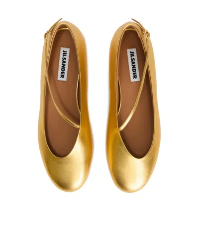 Jil Sander Elyss Laminated Ballet Flats In Gold