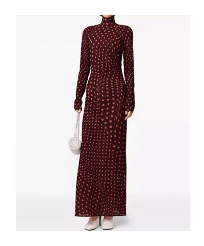 Stella Mccartney Turtleneck Polka Dot Mesh Long-sleeve Maxi Dress In Brown