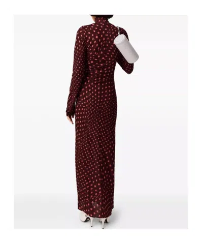 Stella Mccartney Turtleneck Polka Dot Mesh Long-sleeve Maxi Dress In Brown
