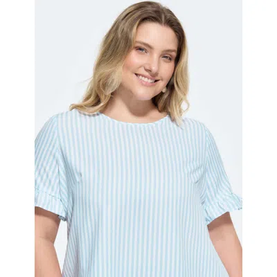 Bloomchic Striped Print Button Back Blouse In Blue