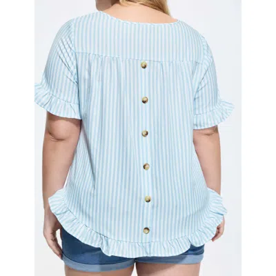 Bloomchic Striped Print Button Back Blouse In Blue