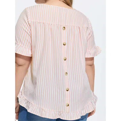 Bloomchic Striped Print Button Back Blouse In White