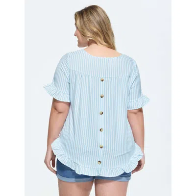 Bloomchic Striped Print Button Back Blouse In Blue