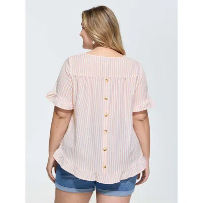 Bloomchic Striped Print Button Back Blouse In White