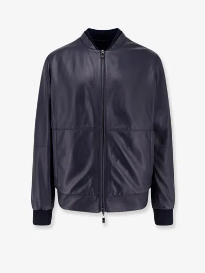 Corneliani Reversible Leather Jacket In Blue