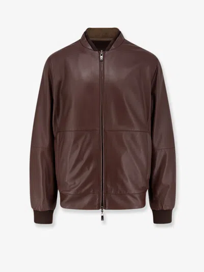 Corneliani Reversible Leather Jacket In Brown