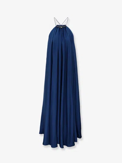 Zimmermann Womens Dark Cobalt Aster Gathered-bead Silk Maxi Dress Xl In Blue