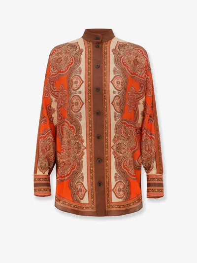Zimmermann Tangerine Paisley-print Silk Habotai Mahon Dolman Shirt In Brown