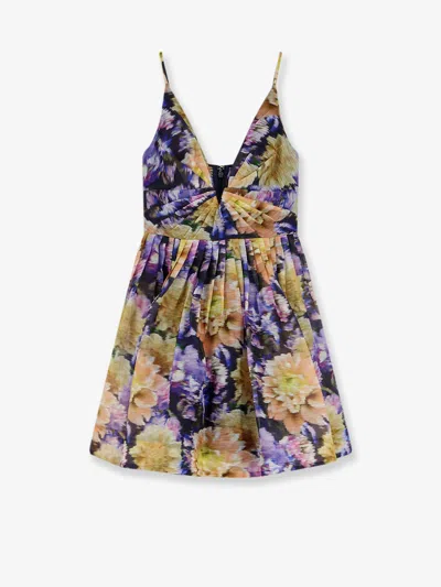 Zimmermann Luna Gathered Floral-print Linen And Silk-blend Mini Dress In Multi