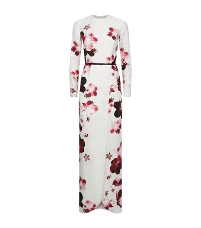 Elie Saab Floral Long-sleeve Front-slit Gown, Multi In *multi Colour