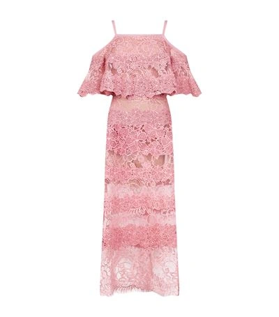 Elie Saab Off-the-shoulder Cotton-blend Macramé Lace Dress In Pink