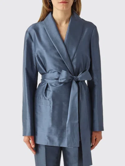 Max Mara Studio Silk Blazer With Belt In Blue