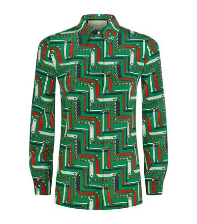 Shop Gucci Chainette Print Silk Shirt