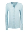 Balmain Lace Neck Linen Top In Blue