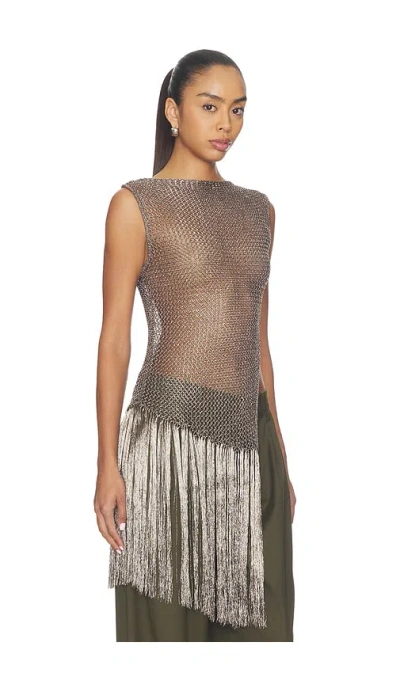 Lapointe Metallic Netting Fringe Asymmetric Top In Gray