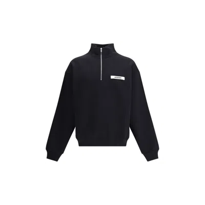 Jacquemus High Neck Zip Sweatshirt With Logo Detail And Gathered Cuffs In Black