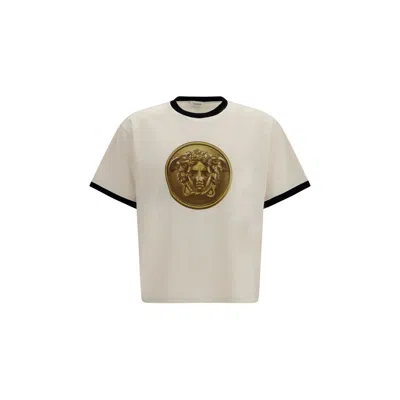 Versace Beige Graphic T-shirts In White