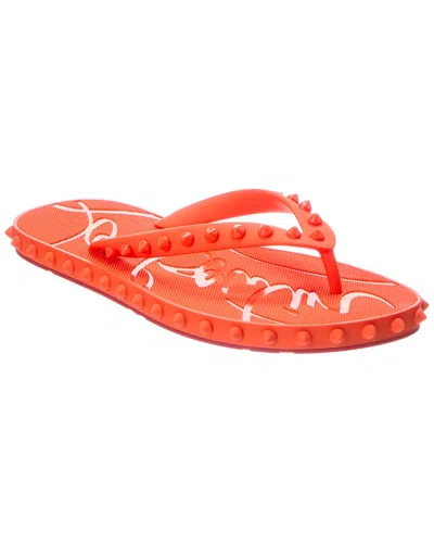 Christian Louboutin Super Loubi Studded Rubber Flip Flops In Orange