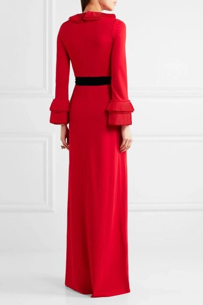 Shop Gucci Velvet-trimmed Ruffled Stretch-crepe Gown