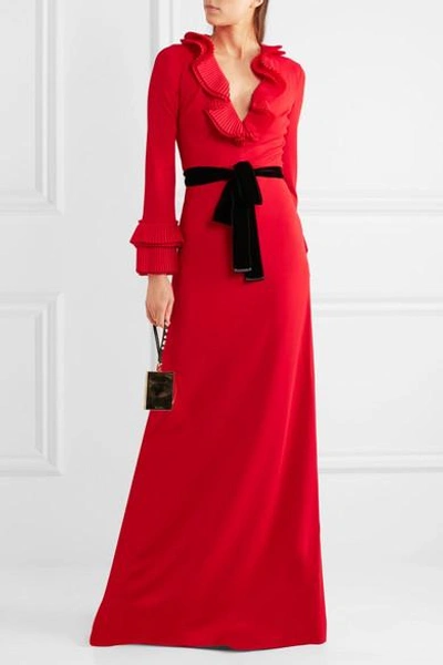 Shop Gucci Velvet-trimmed Ruffled Stretch-crepe Gown