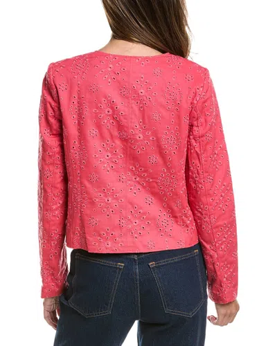 Cece Collarless Eyelet Jacket In Red