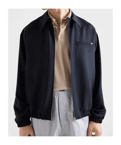 Prada Jacket Long Sleeves Point Collar Elasticated Hem In Black