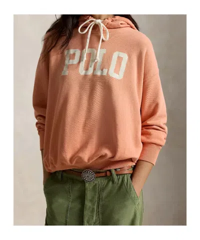Polo Ralph Lauren Logo Lightweight Fleece Hoodie In Pastel Coral In Pink