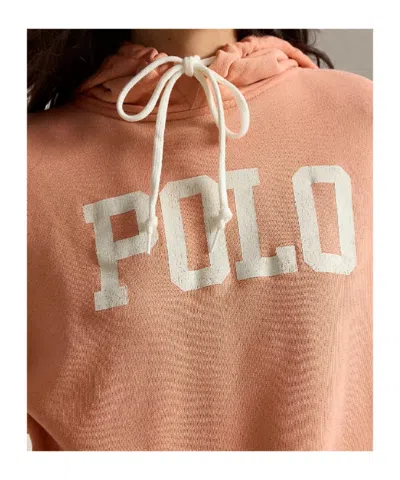 Polo Ralph Lauren Logo Lightweight Fleece Hoodie In Pastel Coral In Pink