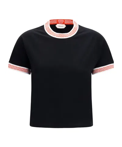 Versace T-shirt With Greca Details In Black