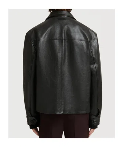 Marni Black Leather Jacket With Crust Front In Multi
