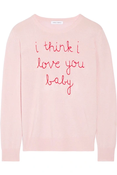 Lingua Franca I Think I Love You Baby Embroidered Cashmere Sweater