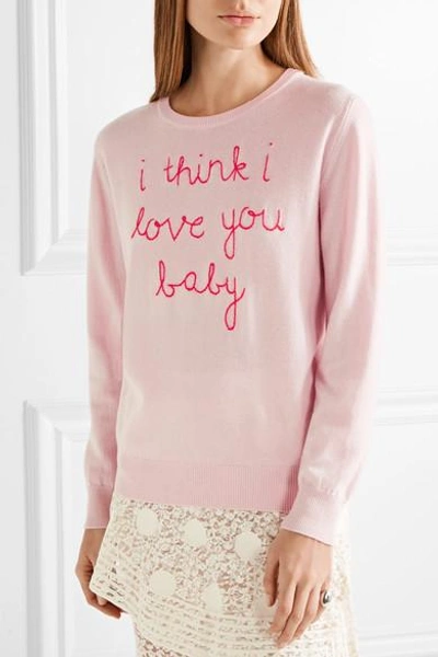 Shop Lingua Franca I Think I Love You Baby Embroidered Cashmere Sweater