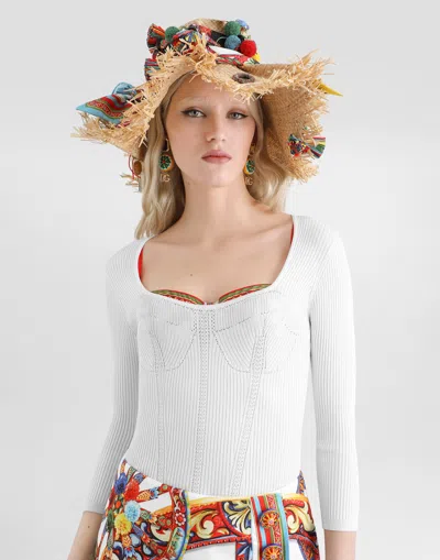 Dolce & Gabbana Viscose Rib Knit Pullover In White