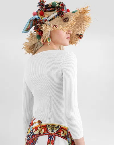 Dolce & Gabbana Viscose Rib Knit Pullover In White
