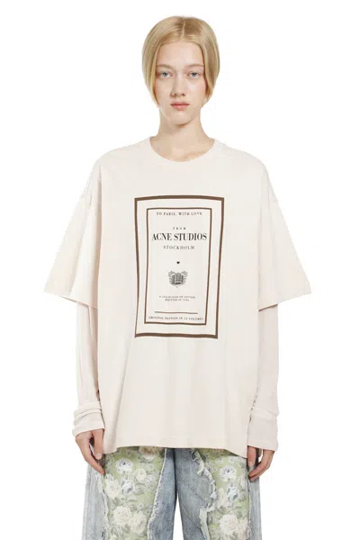 Acne Studios Womens Warm Beige Layered Graphic Book Print Cotton-jersey T-shirt In Multi