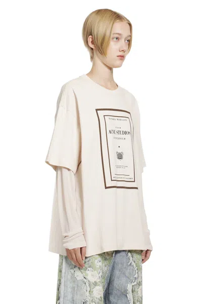 Acne Studios Womens Warm Beige Layered Graphic Book Print Cotton-jersey T-shirt In Multi