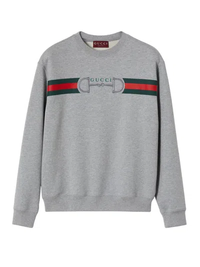 Gucci Men Grey Crewneck Sweatshirt With Logo Detail On The Front In Cotton Man In Gray