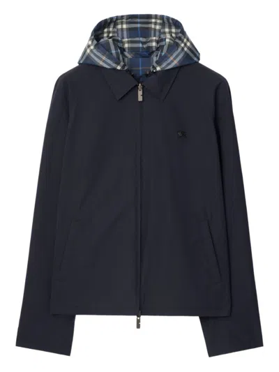 Burberry Blue Reversible Cotton Jacket With Check Pattern In Navy Blue