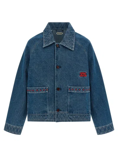 Bode Indigo Blue Embroidered Jacket In Brown