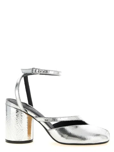 Maison Margiela Tabi Broken Mirror Pump Sandal With Adjustable Ankle Strap In Silver