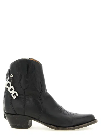 Comme Des Garçons Western Mid Heel Boots Pointed Toe Embroidery In Black
