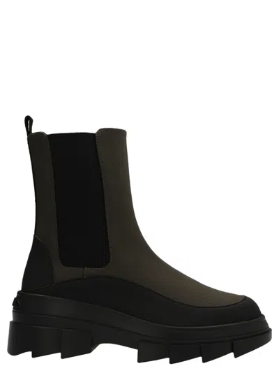 Stuart Weitzman Chunky Sole Ankle Boot With Elastic Panels In Green