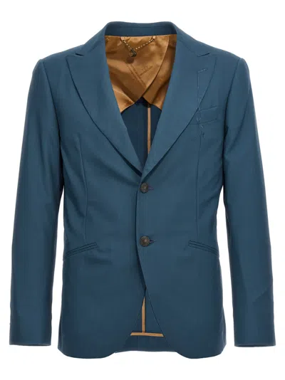 Maurizio Miri Blue Solid Notched Lapel Blazer In Blue