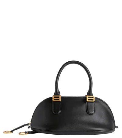 Balenciaga Mini Leather Bolero B Logo Zip Fastening Top Handle With Ring Detail In Black