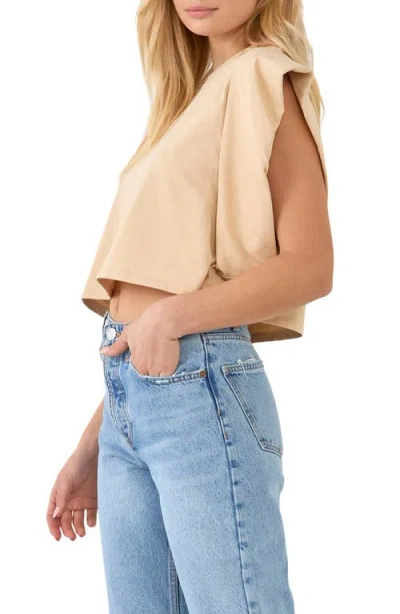Endless Rose Drop Shoulder Crop Top In Neutral