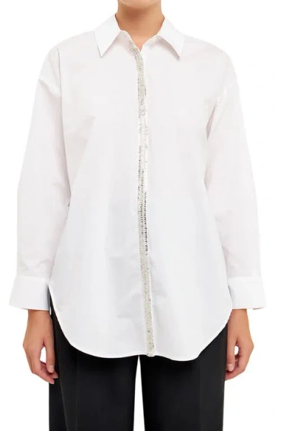 Endless Rose Sequins & Beads Poplin Shirt In White