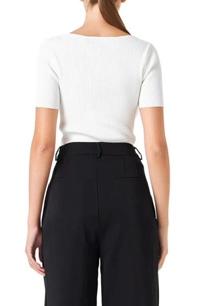 Endless Rose Short Sleeve Ribbed Sweater In White