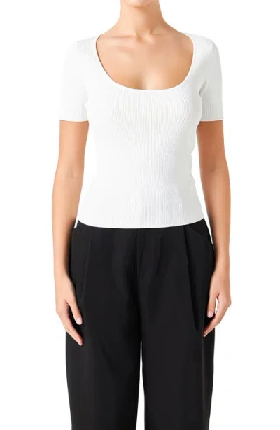 Endless Rose Short Sleeve Ribbed Sweater In White