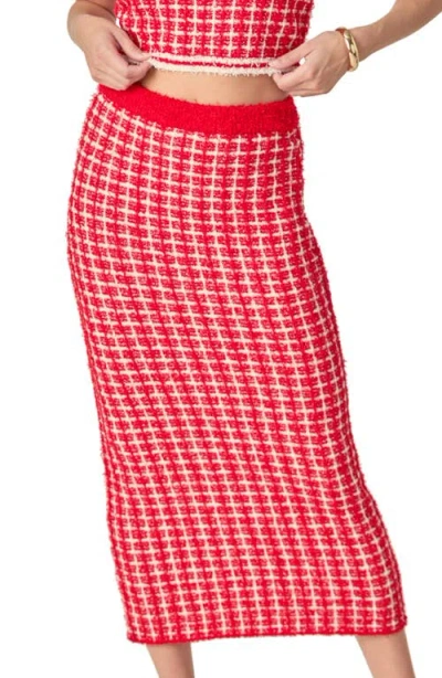 Endless Rose Tweed Check Column Skirt In Red